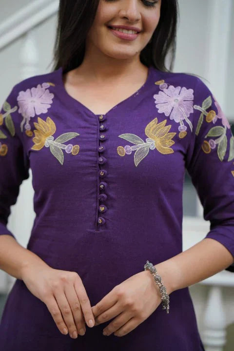 Pure Cotton Kurti With Embroidery Work For Women