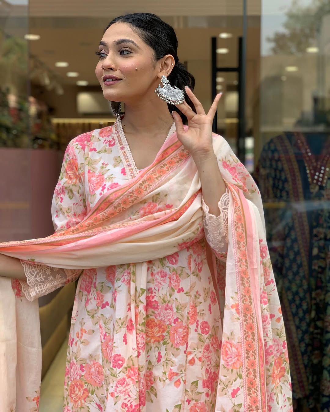 Classy Summer Collection Pure Cotton Mughal Butta Print Anarkali Kurti Paired With Cotton Pants