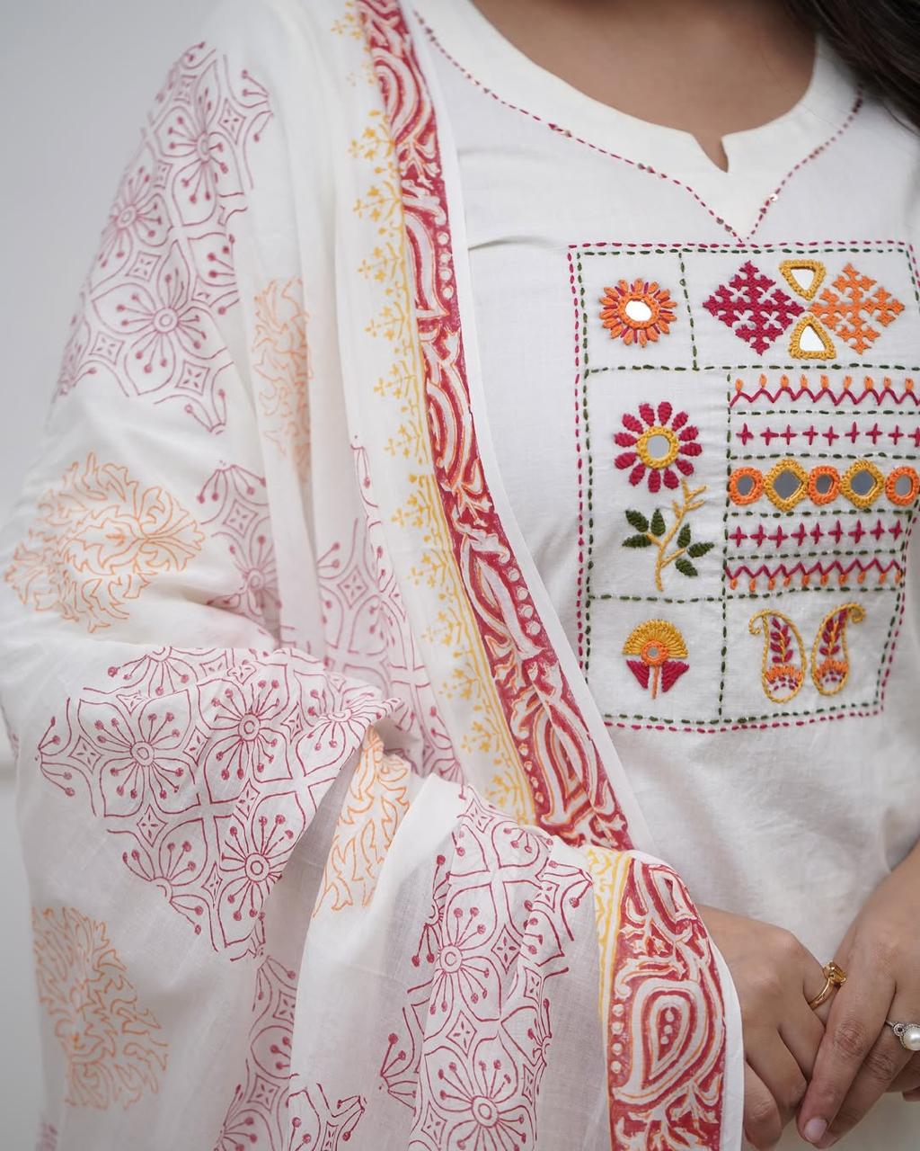 Kurta White Embroidered Aline Kurta Bottom Set With Dupatta