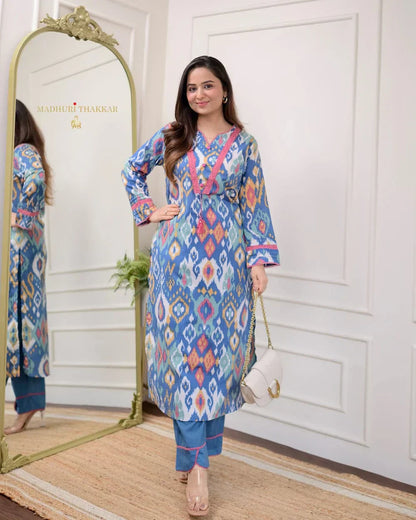 Premium Cotton Printed Designer Kurti With Bottom Set