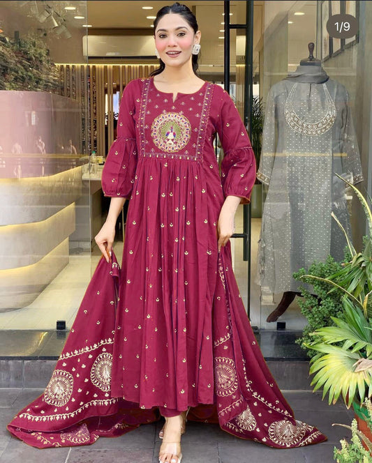 Maroon Anarkali Suit With Embroidered Detailing